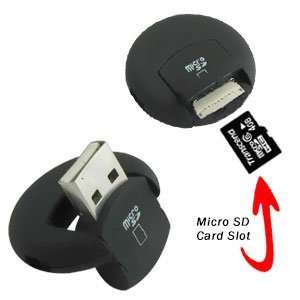  Round Rubberized Black USB MicroSD Card Reader