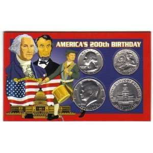 Americas 200th Birthday Commemorative 4 Coin Set   Kennedy Half 