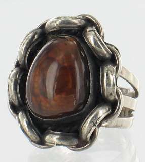 VINTAGE STERLING BIG MEXICAN FIRE AGATE RING SZ 7.5  