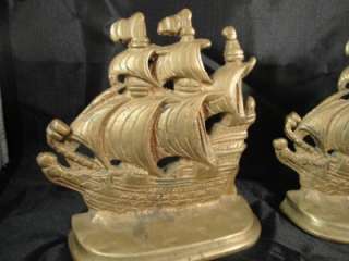 VINTAGE SOLID CAST BRASS SHIP BOOKENDS