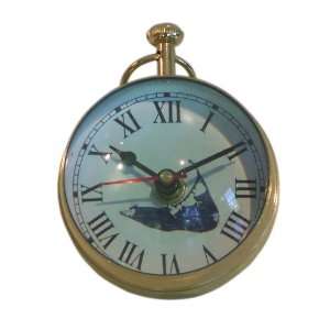  Antique Brass Paperweight Clock with Nantucket Map Face 