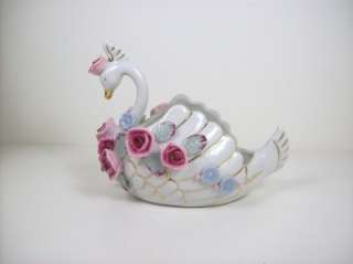   Occupied Japan Figural Swan Cigarette Holder Dish with Ashtrays  