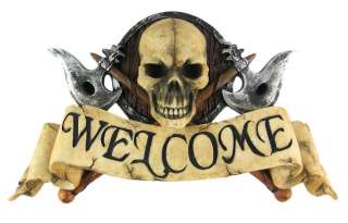 Skull & Crossed Battle Axes Welcome Plaque Sign  