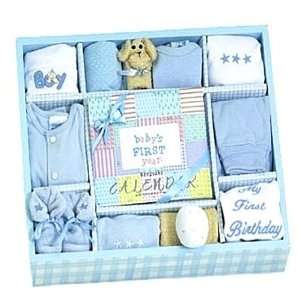 New Baby Boy Blue Layette Gift Set with Keepsake First Year Calendar 