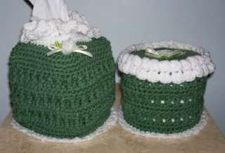 KLEENEX TISSUE BOX COVER & TOILET TISSUE COVER SET Crochet, Sage Green 