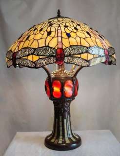 DRAGONFLY Stained Glass Table Accent Lamp/Light up Base  