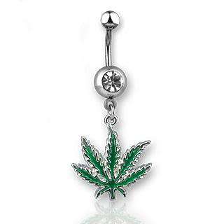 GREEN POT LEAF BELLY BUTTON RING