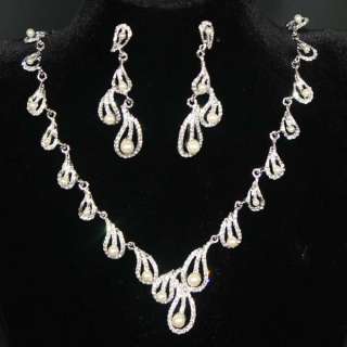 Vintage Style Swarovski Crystal Faux Pearl Bridal Wedding Necklace 