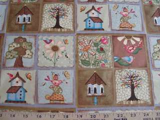 Penny Lane Cotton Fabric Birdhouses Flowers BTY  