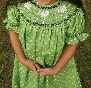 CUSTOM BOUTIQUE SMOCKED BISHOP DRESS WITH PALMETTO TREE  