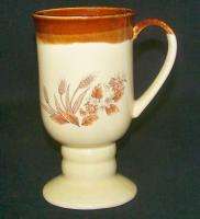Pedestal Tall Brown Cream Wheat Ceramic Coffee Mug Cup  