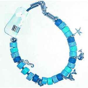  Blue Cork Bead and Charm Bracelet 