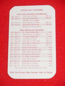 1984 Green Bay Packers Football Schedule Miller Beer  