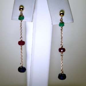 14k pure solid yellow gold natural RUBY SAPPHIRE EMERALD drop chain 