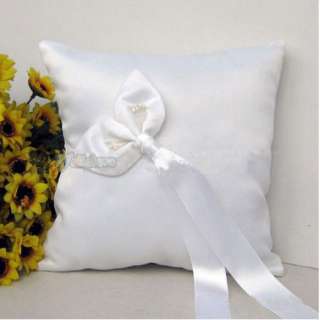 New White Elegant Calla lily Flower With Pearl Wedding Ring Pillow 
