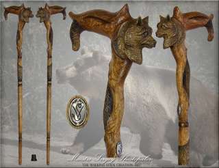   ART HANDLE CARVED CRAFTED WOODEN WALKING STICK CANE WOLF 36+  
