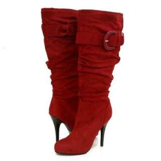  Wild Rose Furge40 Knee High Boots Red Suede Shoes