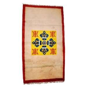   Double Dorje and Fortune Symbol Rug with a Red Border