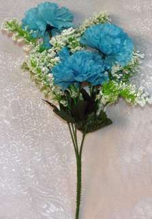 60 CARNATIONS ~ TURQUOISE BLUE ~ Silk Wedding Flowers Bouquets 