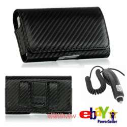 Black Carbon Fiber Leather Pouch Case+Car Charger for SAMSUNG GALAXY S 