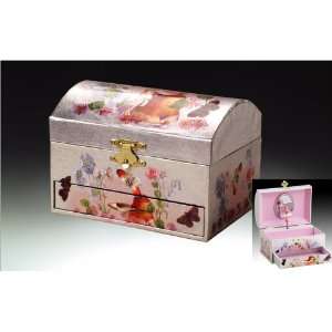  Chest Shaped Pink Ballerina Musical Jewelry Box With Fairy 