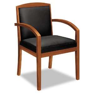 com basyx Products   basyx   Leather/Wood Guest Chair, Black Leather 