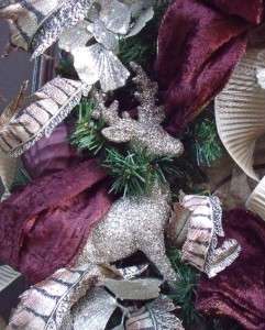 Christmas Wreath Holiday Winter Door Luxe Platinum Eggplant Silver 