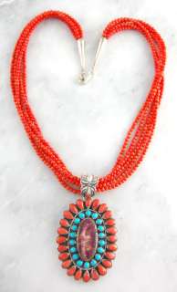  Sterling Silver Turquoise Spiny Oyster Shell Coral Necklace  