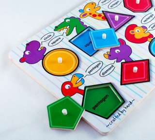 Shapes teaches kids the names of shapes and the pieces are color 