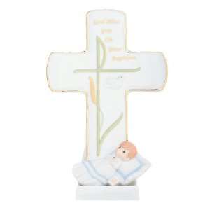   God Bless You On Your Baptism Boy Porcelain Cross