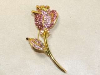 Vintage Pink AB Rhinestone Flower Designer Pin Brooch *  