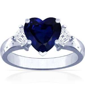  Platinum Heart Cut Blue Sapphire Three Stone Ring Jewelry