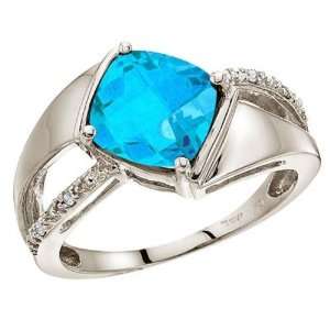   White Gold December Birthstone Blue Topaz and Diamond Ring: Jewelry