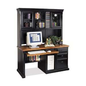   Distressed Black and Oak Computer Desk with Hutch