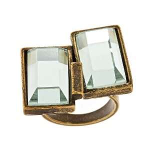   Gerard Yosca   Oxidized Brass and Crystal Ring   U.S Size 7 Jewelry