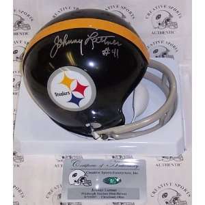 Johnny Lattner Autographed Mini Helmet   Riddell 2 Bar Throwback 