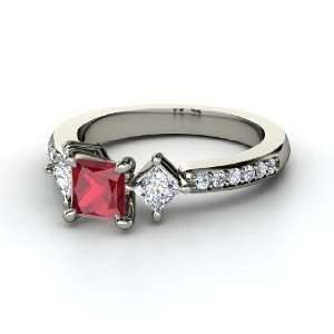  Caroline Ring, Princess Ruby Platinum Ring with Diamond 