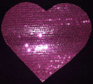 5ch HEART FABRIC HOT PINK SEQUIN iron on TRANSFER PATCH  