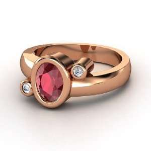  Planets Ring, Oval Ruby 14K Rose Gold Ring with Diamond 