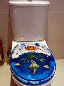 New Toilet Seat Clear Blue Resin Shell Fish Design  