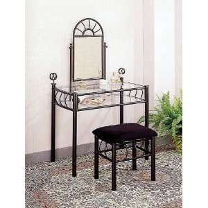  Sunburst Design BLACK VANITY SET   Table, Mirror and Bench 
