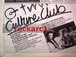 CULTURE CLUB (BOY GEORGE) 1982 TOUR RARE ADVERT  