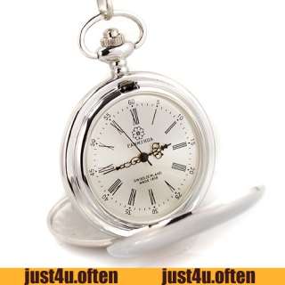 Polish Silver Vintage Unisex Hand Wind Mechanical Pocket Watch Chain 
