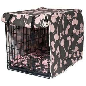    Pink and Grey Leaves Print Dog Crate Cover S 
