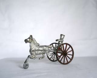 Cast Iron Horse Drive Sulky Harness Racing Wheels Figure Childs Toy 
