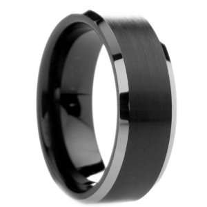 mm Mens Black Tungsten Carbide Rings Wedding Bands Brushed Center 