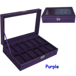12 WATCH GLASS TOP STORAGE DISPLAY CASE BOX 6 Colors  