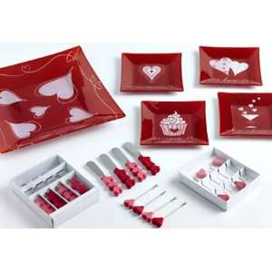 Hearts and Sweets Glass Serving Plates Set  Kitchen 
