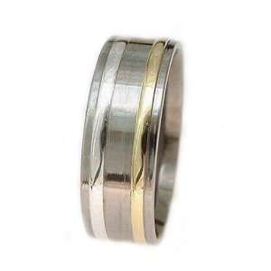  Titanium Ring Flat One 1mm Silver and One 1mm Gold Inlay   Ring 