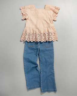 Tazzy Eyelet Trim Top & Front Pocket Flare Jeans